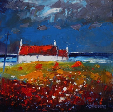 Summer storm passing Isle of Tiree 12x12